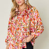 Printed Button Up Long Sleeve Shirt | Full Size - Tangerine