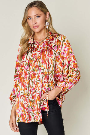 DOUBLE TAKE Full Size Printed Button Up Long Sleeve Shirt at Bella Road