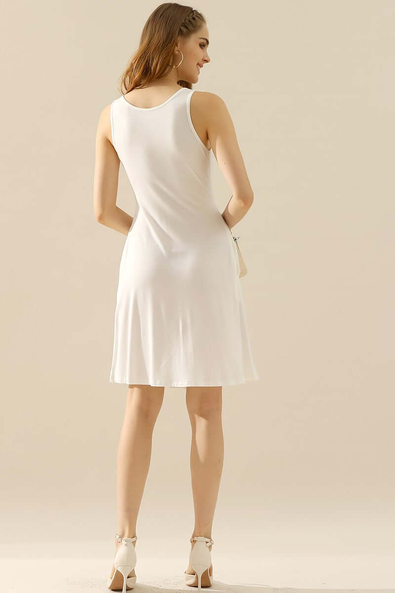 DOUBLJU Full Size Round Neck Ruched Sleeveless Dress with Pockets at Bella Road