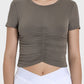 Millennia Ruched Round Neck Short Sleeve T-Shirt in olive green, perfect for activewear and stylish casual looks.