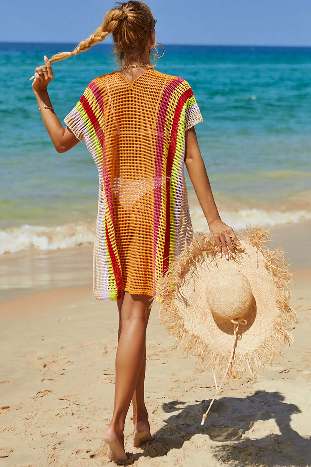 DOUBLE TAKE Openwork Striped Slit Knit Cover Up at Bella Road