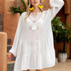 Tassel Lace Detail Long Sleeve Cover Up - White