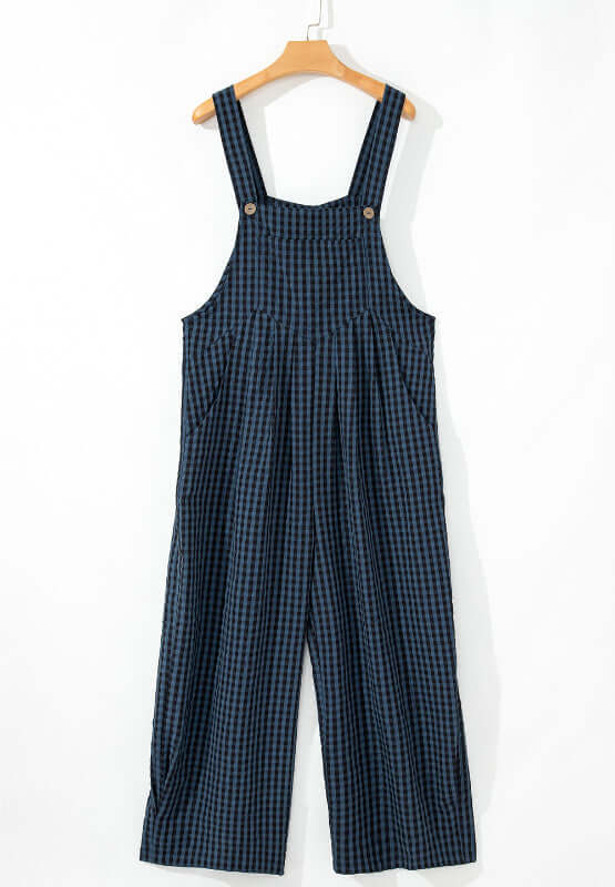 Bella Road plaid wide leg overalls with wide straps, perfect for a stylish and comfortable look.