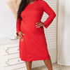 Round Neck Long Sleeve Dress - Red