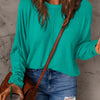 Round Neck Long Sleeve T-Shirt | Full Size - Turquoise