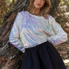 J.NNA Sequin Long Sleeve Crop T-Shirt - Fantasy