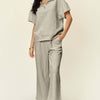 Texture Half Zip Short Sleeve Top and Pants Set | Full Size - Dust Storm