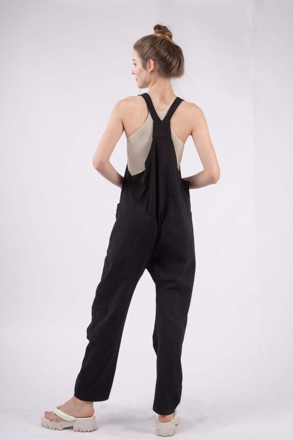 VERY J Plunge Sleeveless Jumpsuit with Pockets at Bella Road