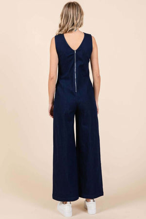 MITTOSHOP Sleeveless Wide Leg Denim Jumpsuit at Bella Road