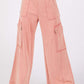 Knit Terry Mineral Wash Wide Leg Pants in pink with pockets and a trendy relaxed fit for comfortable all-day wear.