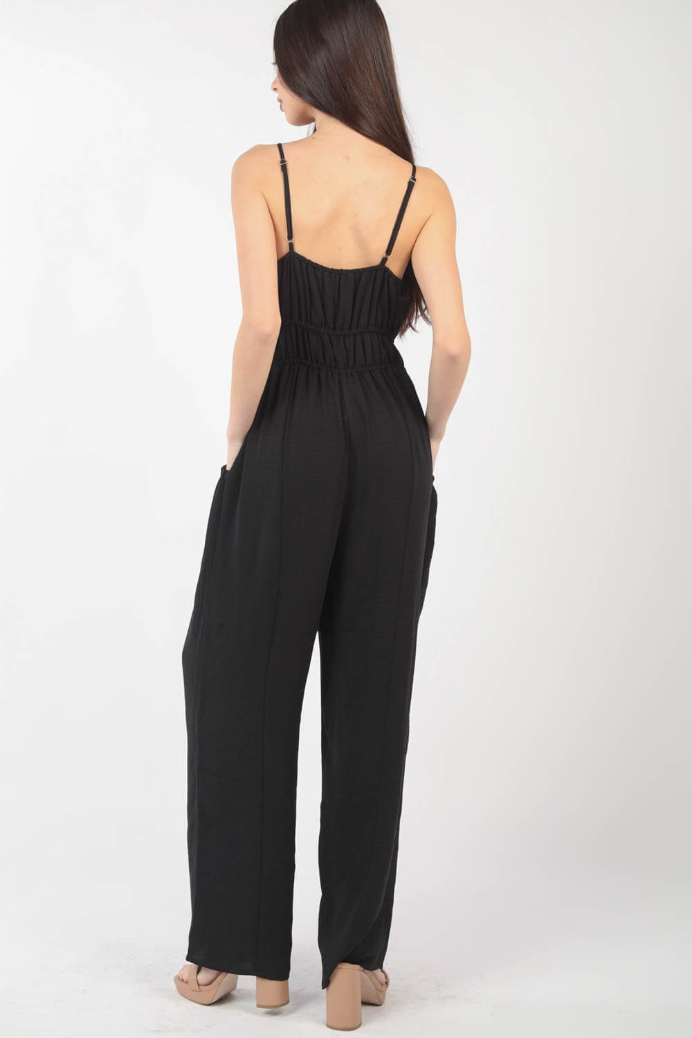 VERY J Pintuck Detail Woven Sleeveless Jumpsuit at Bella Road