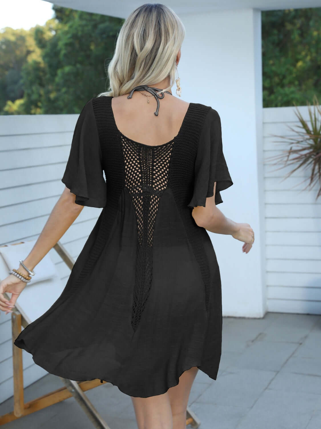 BELLA ROAD Openwork Flutter Sleeve Cover-Up Dress at Bella Road