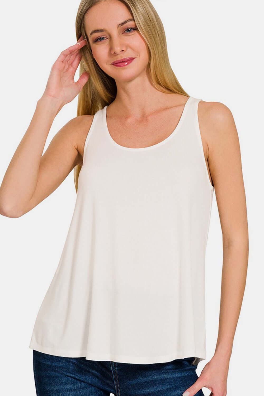 ZENANA Round Neck Flowy Hem Tank at Bella Road