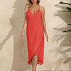 Backless Tassel Surplice Spaghetti Strap Cover Up Dress - Orange Red