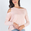 Cold Shoulder Long Sleeve Knit Top - Light Pink