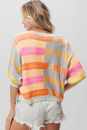 Multi Color Striped Round Neck Knit Top