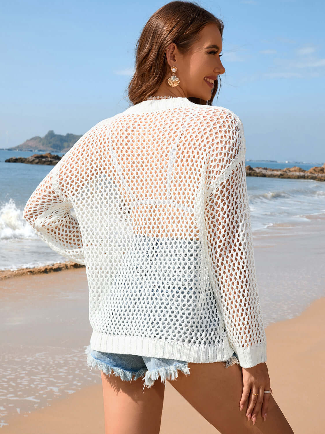 BELLA ROAD Heart Openwork Long Sleeve Cover-Up at Bella Road