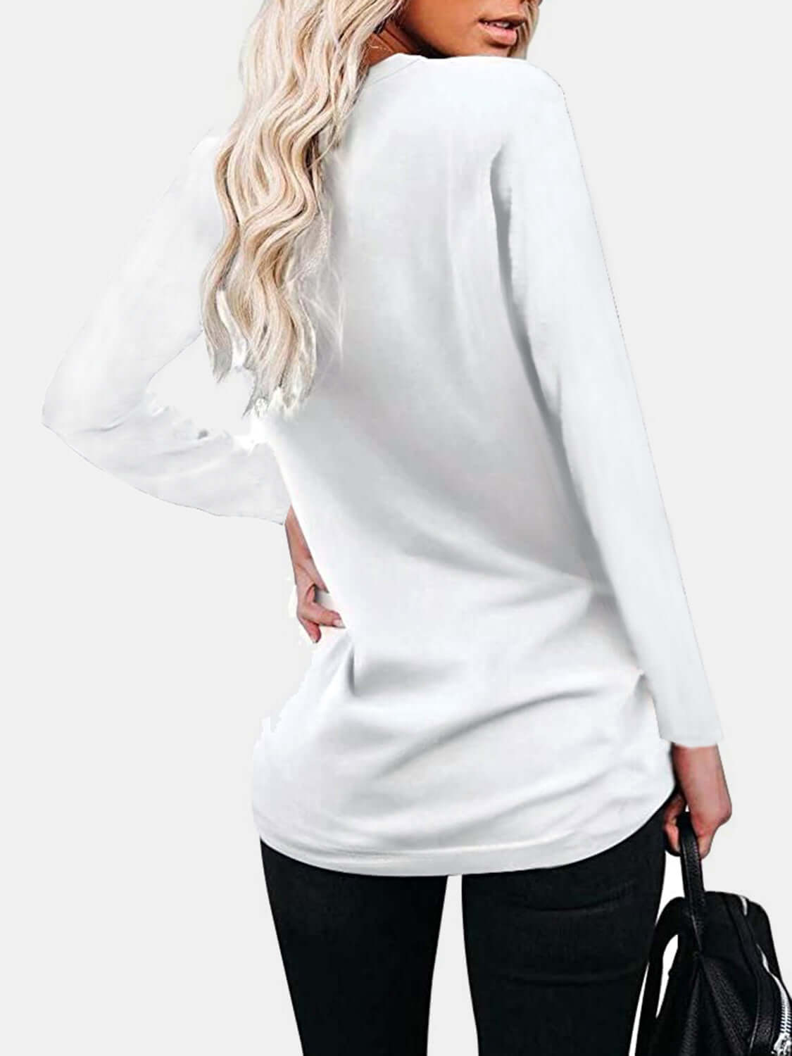 Bella Road Round Neck Long Sleeve White T-Shirt - Back View.