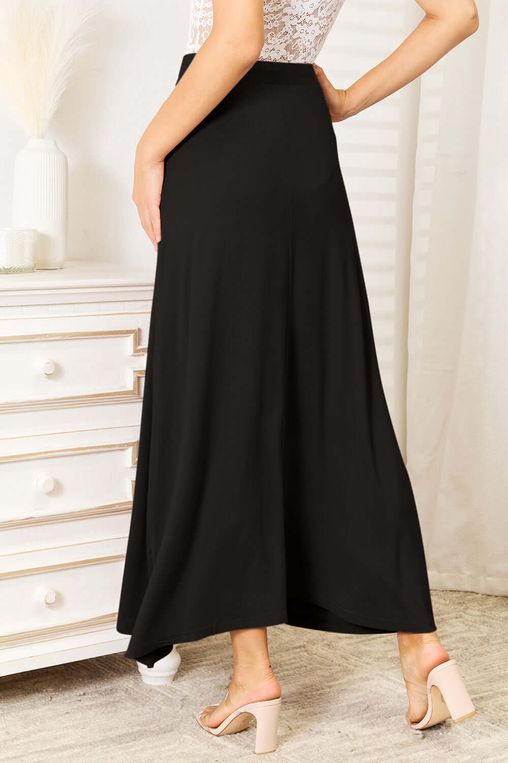 DOUBLE TAKE Full Size Soft Rayon Drawstring Waist Maxi Skirt Rayon at Bella Road