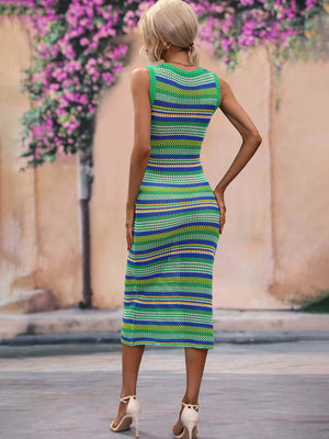 BELLA ROAD Striped Round Neck Sleeveless Midi Cover Up Dress at Bella Road