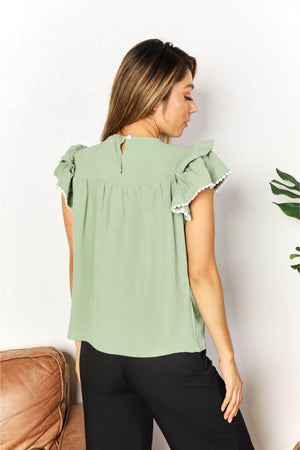 DOUBLE TAKE Pleated Detail Flutter Sleeve Blouse at Bella Road