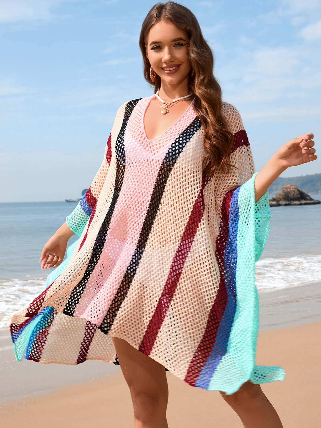 BELLA ROAD Openwork Color Block Plunge Cover-Up at Bella Road