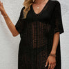 Openwork V-Neck Short Sleeve Cover Up - Black