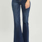 Chic Risen Jeans High Waist Raw Hem Flare Jeans showcasing a flattering high-rise waist and edgy raw hem. Ideal for a trendy retro-inspired look.