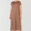 Pleated Cap Sleeve A-Line Dress - Gray Brown