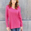 V-Neck Long Sleeve Top - Hot Pink