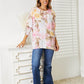 DOUBLE TAKE Floral Round Neck Three-Quarter Sleeve Top at Bella Road