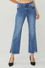 High Waist Raw Hem Slit Straight Risen Jeans for a trendy and stylish look.