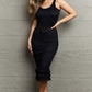 HIDDEN No Doubts Sleeveless Bodycon Ruffle Midi Dress at Bella Road