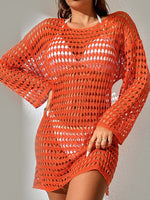 BELLA ROAD Openwork Boat Neck Long Sleeve Cover-Up at Bella Road