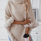 Cozy Bella Road fuzzy trim poncho with textured design and three-quarter sleeves, perfect for chilly days.