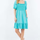 CELESTE Full Size Ruffle Hem Short Sleeve Smocked Dress at Bella Road