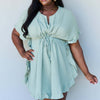 Out Of Time Full Size Ruffle Hem Dress with Drawstring Waistband in Light Sage - Light Sage