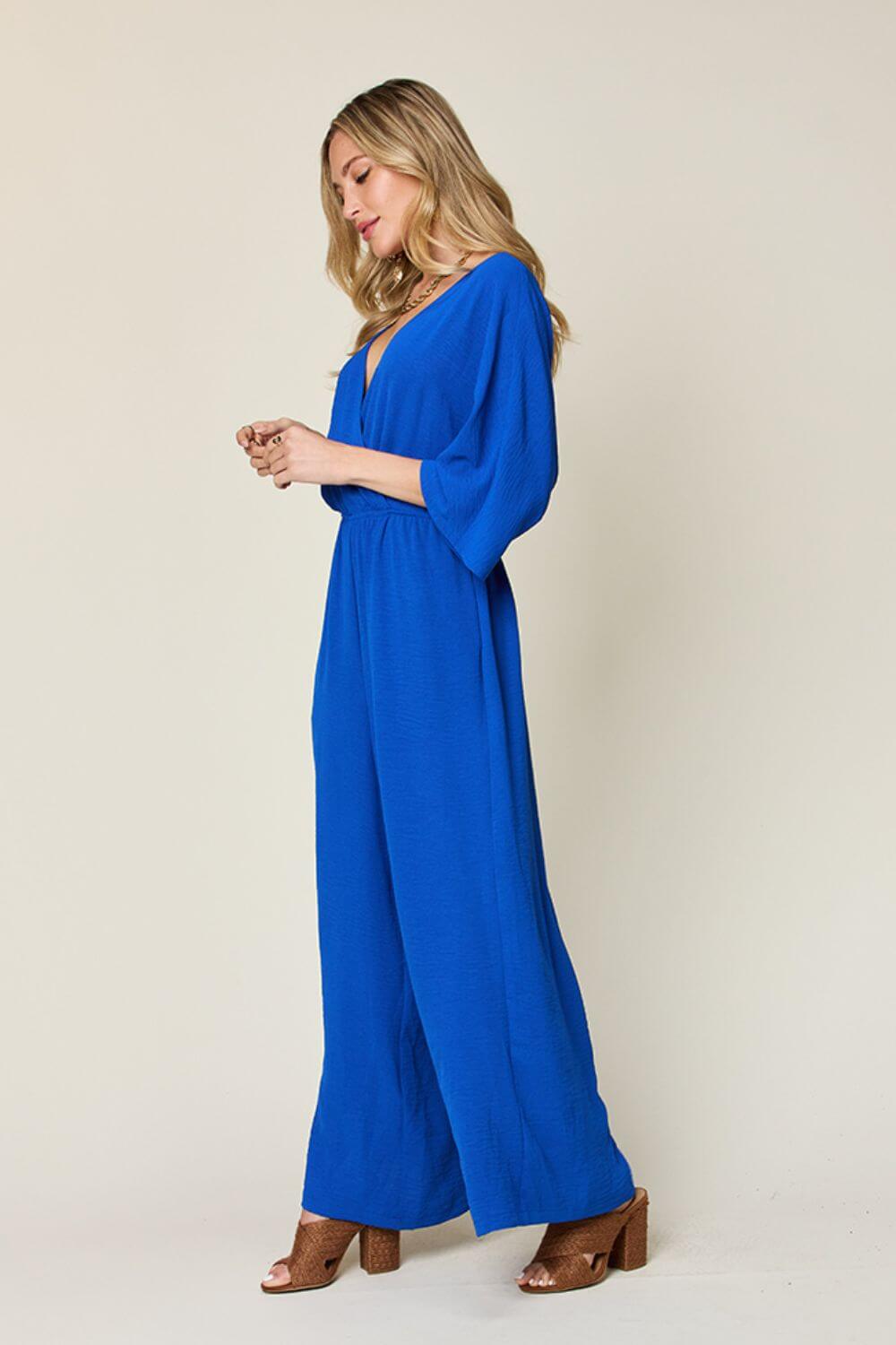 DOUBLE TAKE Full Size Half Sleeve Wide Leg Jumpsuit at Bella Road