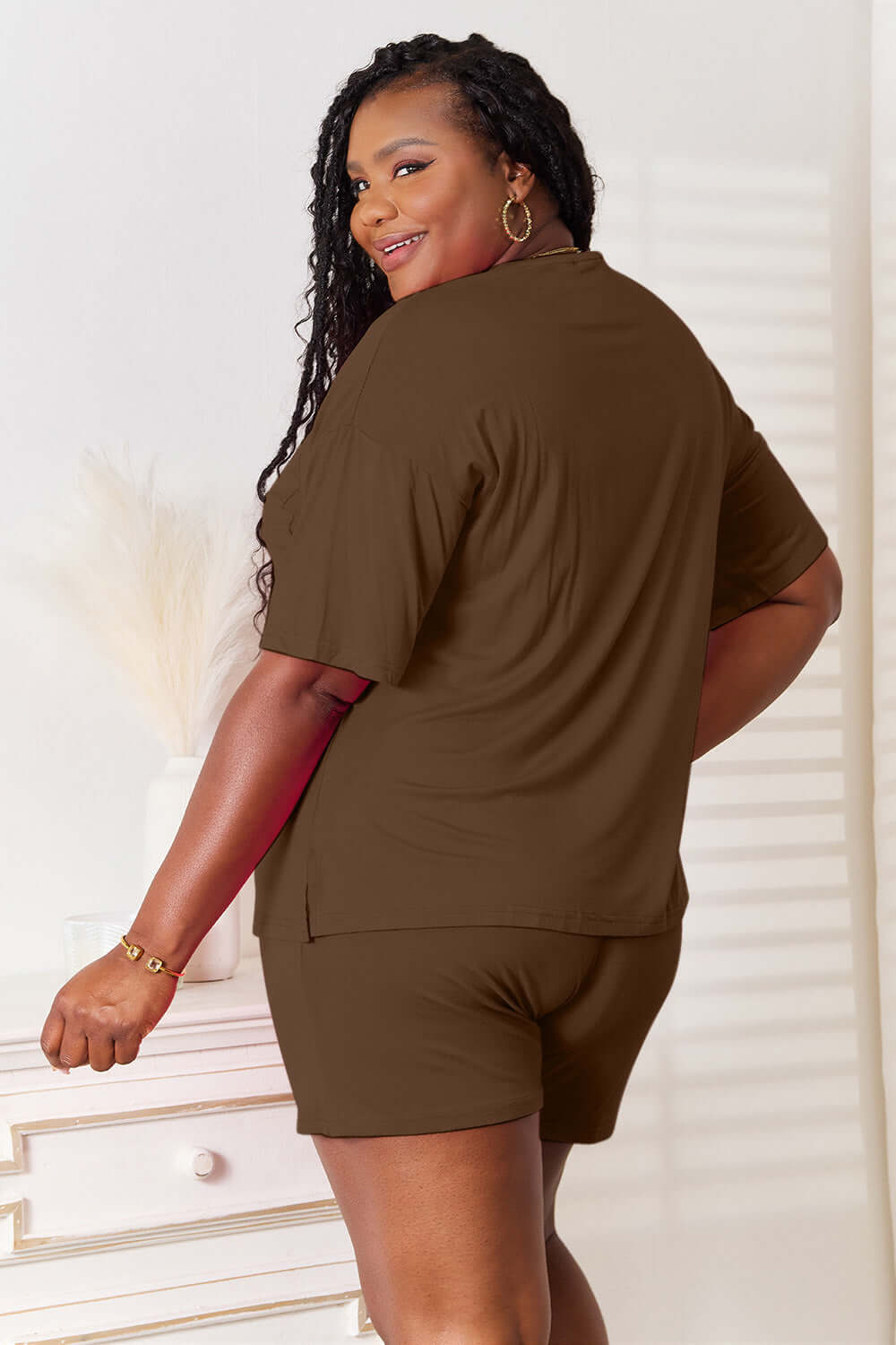 BASIC BAE Full Size Soft Rayon Half Sleeve Top and Shorts Set at Bella Road