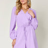 Drawstring Long Sleeve Romper | Full Size - Lavender