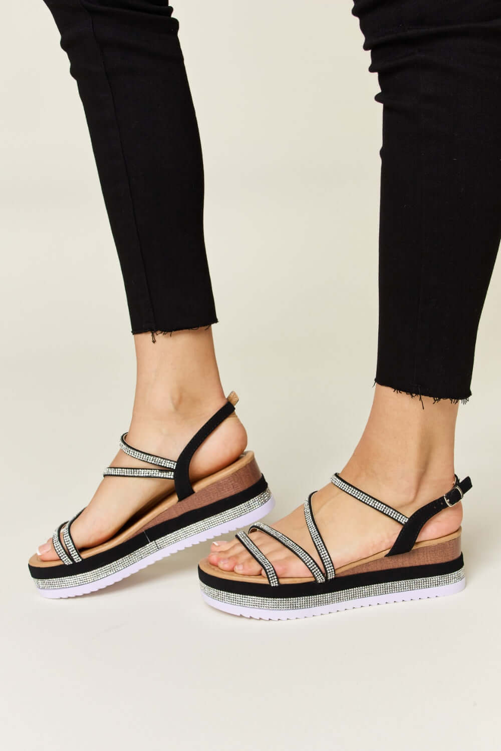 FOREVER LINK Rhinestone Strappy Wedge Sandals at Bella Road