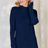 Ribbed Mock Neck Long Sleeve T-Shirt - Dark Blue