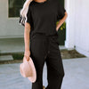 Texture Short Sleeve Top and Pants Set | Full Size - Black