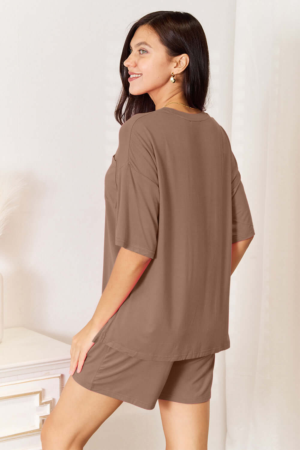 BASIC BAE Full Size Soft Rayon Half Sleeve Top and Shorts Set at Bella Road