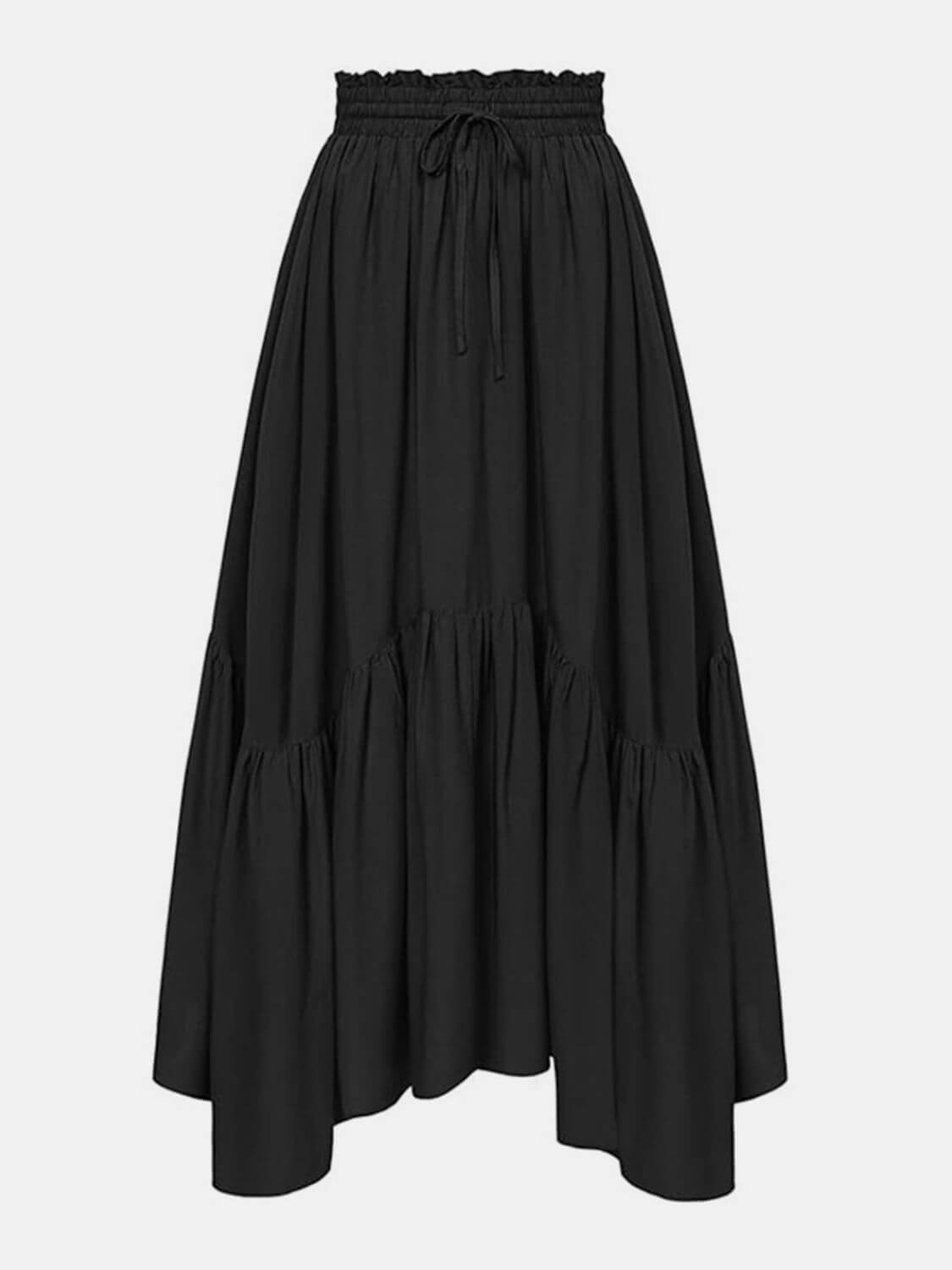 Black Bella Road smocked waist band ruched layered skirt, perfect for fashion-forward outfits and versatile styling.