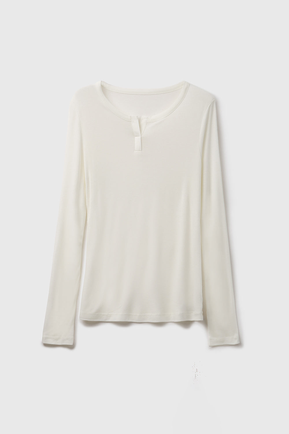 Basic Bae Notched Long Sleeve T-Shirt in white, featuring a unique notched neckline and comfy fit, perfect for any occasion.