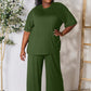 DOUBLE TAKE Full Size Round Neck Slit Top and Pants Set at Bella Road