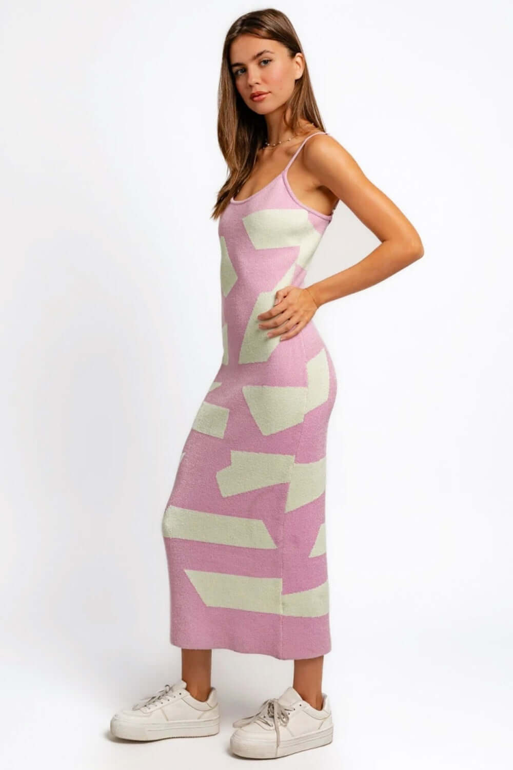 TASHA APPAREL Abstract Contrast Maxi Sweater Cami Dress at Bella Road