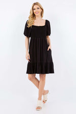 CELESTE Full Size Ruffle Hem Short Sleeve Smocked Dress at Bella Road