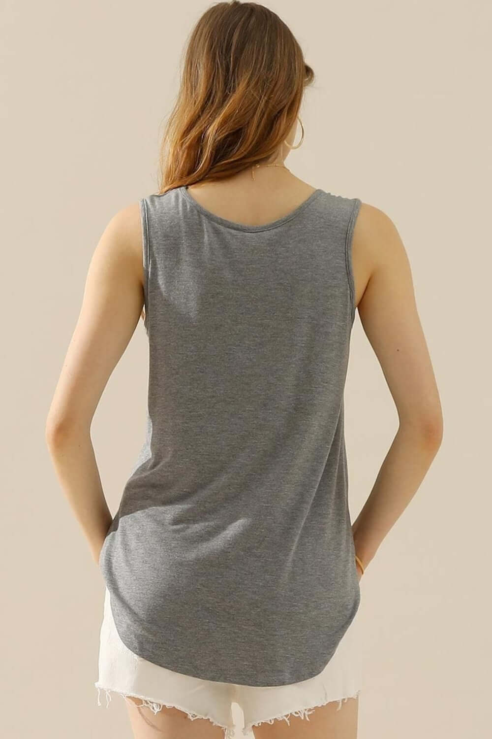 NINEXIS Full Size V-Neck Curved Hem Tank at Bella Road